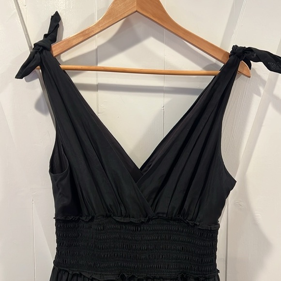 Cinq a Sept Black Rouched Tiered Silk Cotton Blend Maxi Dress Size 8 - Picture 4 of 9